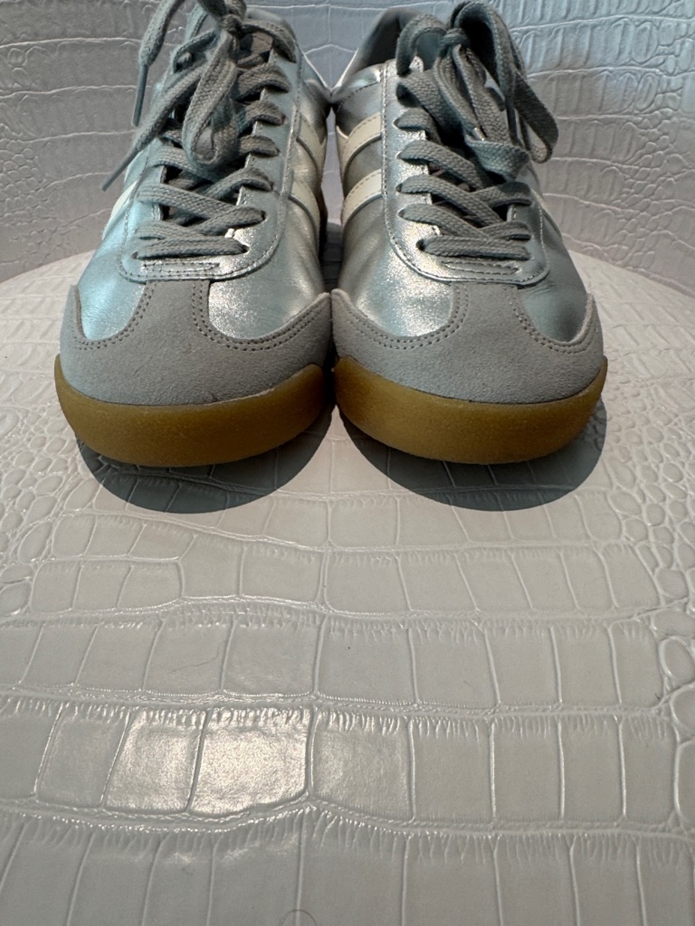 Gola Ladies Silver Sneakers with White Stripes and Gum Sole - Picture 5 of 9